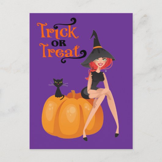 ハロウィンカスタムお洒落の可愛い魔女紫 ポストカード (正面)