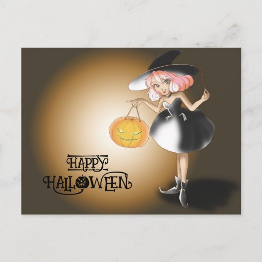 ハロウィンカスタムお洒落キュート魔女かぼちゃ ポストカード (正面)