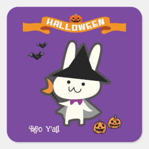 ハロウィンカスタムのお洒落可愛い魔法使いウサギ スクエアシール