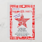 ハロウィンカスタムクールお洒落タイポグラフィ赤 招待状 (正面/裏面)