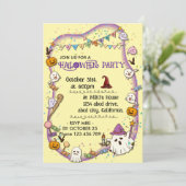 ハロウィンカスタム不気味の可愛いお洒落黄色 招待状 (スタンド正面)