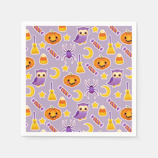 ハロウィンカッコいいパープルパターンデザイン スタンダードカクテルナプキン (正面)