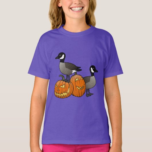 ハロウィンカナダガチョウとジャックオランタン Tシャツ (正面)