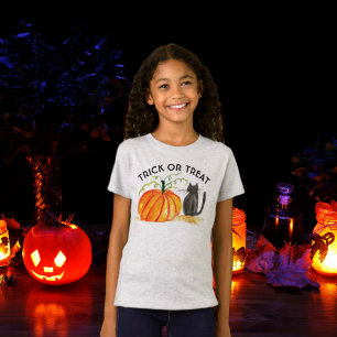 ハロウィンカボチャかわいい水色のトリックまたはトリートメント Tシャツ