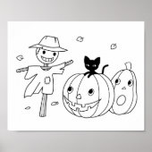 ハロウィンカボチャとかかしカラーリングページ ポスター (正面)