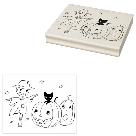 ハロウィンカボチャとかかしカラーリングページ ラバースタンプ (押印)