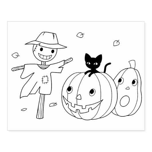 ハロウィンカボチャとかかしカラーリングページ ラバースタンプ (インプリント)