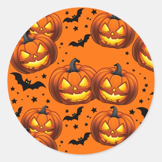ハロウィンカボチャとこうもり ラウンドシール (正面)
