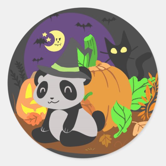 ハロウィンカボチャとパンダ ラウンドシール (正面)