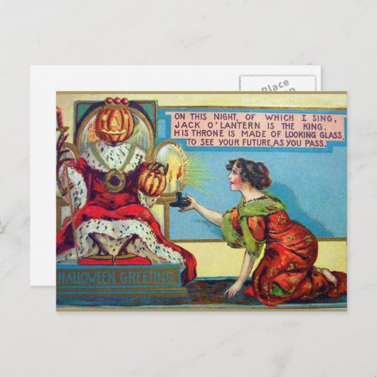ハロウィンカボチャのキングヴィンテージ休日はがき シーズンポストカード (正面/裏面)