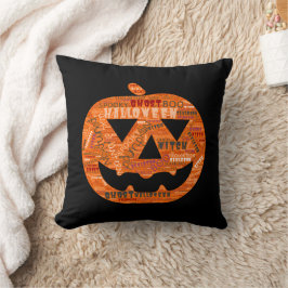 ハロウィンカボチャのジャック – o' – ランタンワードクラウドブラック クッション