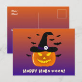 ハロウィンカボチャのジャックO'ランタンウィッチハット ポストカード (正面/裏面)