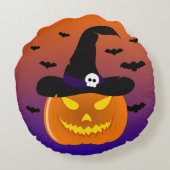 ハロウィンカボチャのジャックO'ランタンウィッチハット ラウンドクッション (裏面)