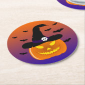 ハロウィンカボチャのジャックO'ランタンウィッチハット ラウンドペーパーコースター (アングル)