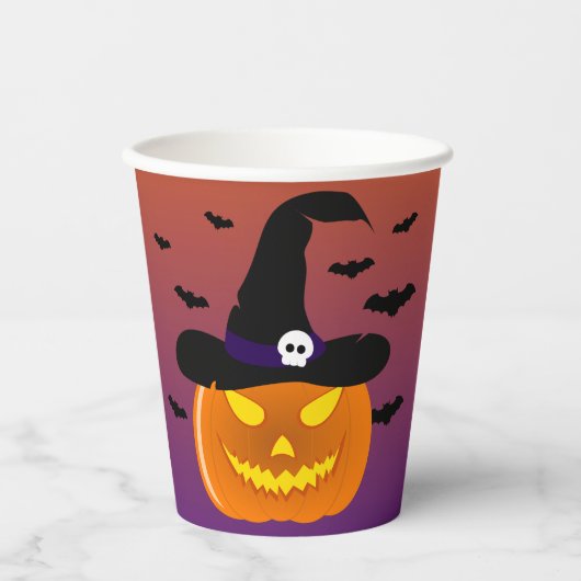 ハロウィンカボチャのジャックO'ランタンウィッチハット 紙コップ (正面)