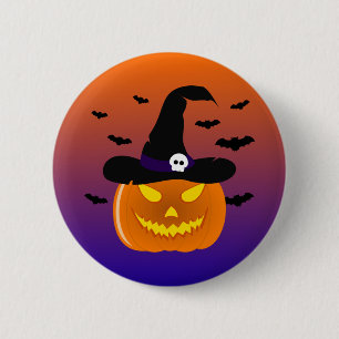 ハロウィンカボチャのジャックO'ランタンウィッチハット 缶バッジ