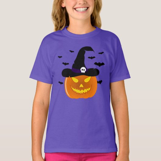 ハロウィンカボチャのジャックO'ランタンウィッチハット Tシャツ (正面)