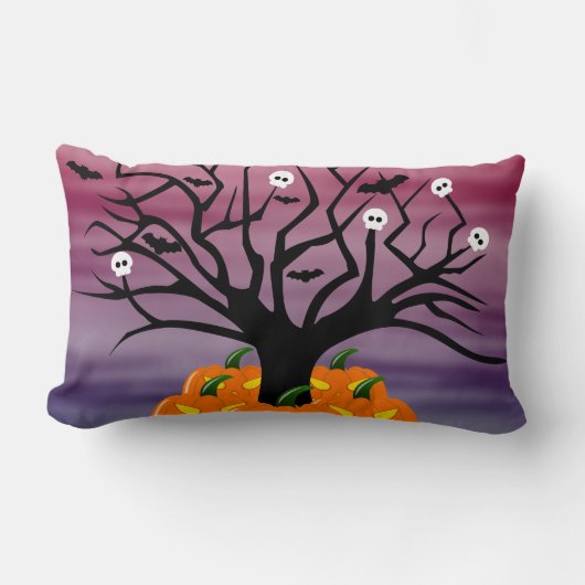 ハロウィンカボチャのジャックO'ランタンデッド・ツリー クッション (正面)