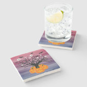 ハロウィンカボチャのジャックO'ランタンデッド・ツリー ストーンコースター (横)