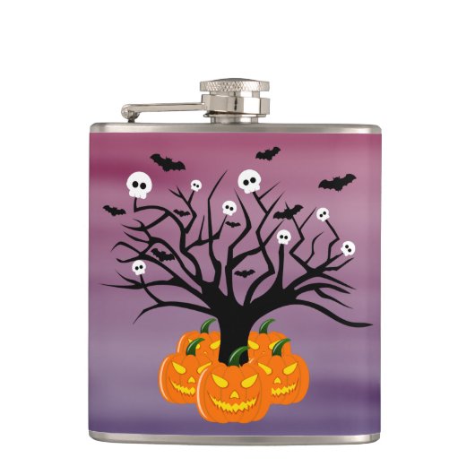 ハロウィンカボチャのジャックO'ランタンデッド・ツリー フラスク (正面)