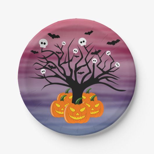 ハロウィンカボチャのジャックO'ランタンデッド・ツリー ペーパープレート (正面)
