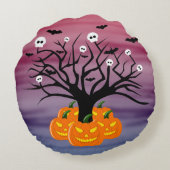 ハロウィンカボチャのジャックO'ランタンデッド・ツリー ラウンドクッション (裏面)
