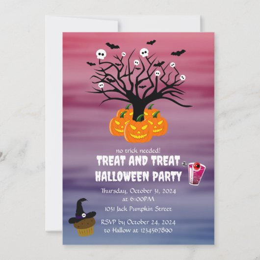 ハロウィンカボチャのジャックO'ランタンデッド・ツリー 招待状 (正面)