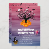 ハロウィンカボチャのジャックO'ランタンデッド・ツリー 招待状 (正面/裏面)