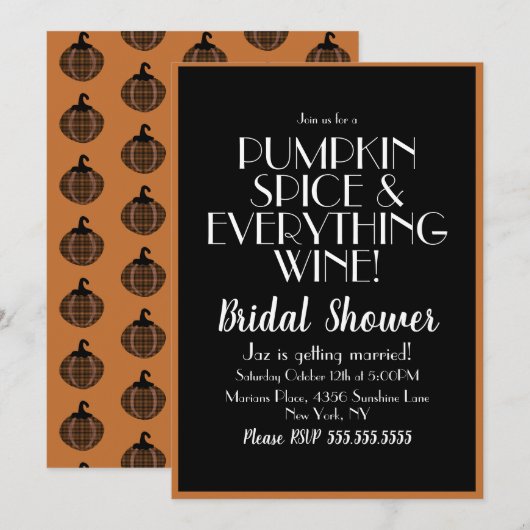 ハロウィンカボチャのスパイスとワインブライダルシャワー 招待状 (正面/裏面)