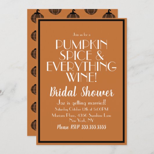 ハロウィンカボチャのスパイスとワインブライダルシャワー 招待状 (正面/裏面)