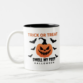 ハロウィンカボチャのトリックまたはおもしろい治療 ツートーンマグカップ