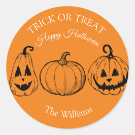 ハロウィンカボチャのトリックまたはトリートカボチャ怖い可愛い ラウンドシール