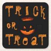 ハロウィンカボチャのトリックまたはトリートメント スクエアペーパーコースター (正面)