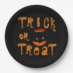 ハロウィンカボチャのトリックまたはトリートメント ペーパープレート