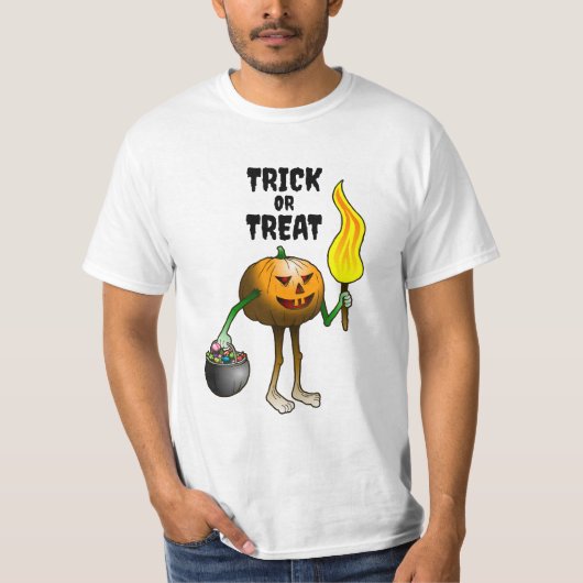 ハロウィンカボチャのトリックまたはトリートメント Tシャツ (正面)