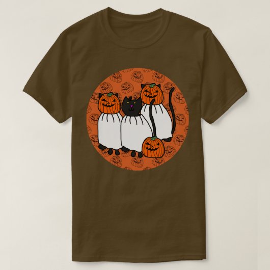 ハロウィンカボチャのホラー猫の頭部コスチューム Tシャツ (デザイン正面)