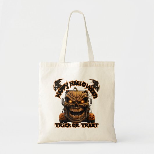 ハロウィンカボチャのモンスタートラック不気味Nig幽霊のよく出る トートバッグ (正面)