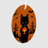 ハロウィンカボチャの可愛い黒猫 オーナメント (正面)