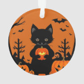 ハロウィンカボチャの可愛い黒猫 オーナメント (裏面)