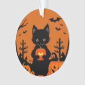 ハロウィンカボチャの可愛い黒猫 オーナメント (正面)