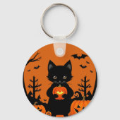 ハロウィンカボチャの可愛い黒猫 キーホルダー (裏面)