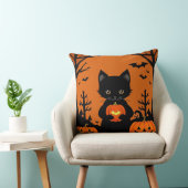 ハロウィンカボチャの可愛い黒猫 クッション (椅子)