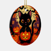 ハロウィンカボチャの可愛い黒猫 セラミックオーナメント (右)