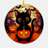 ハロウィンカボチャの可愛い黒猫 セラミックオーナメント (裏面)