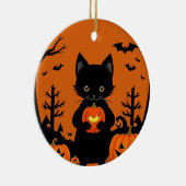 ハロウィンカボチャの可愛い黒猫 セラミックオーナメント (右)