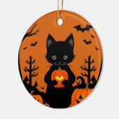 ハロウィンカボチャの可愛い黒猫 セラミックオーナメント (左)