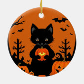 ハロウィンカボチャの可愛い黒猫 セラミックオーナメント (裏面)