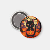 ハロウィンカボチャの可愛い黒猫 マグネット (正面/裏面)