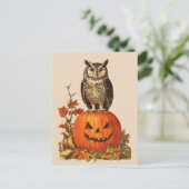 ハロウィンカボチャの夜型フクロウと紅葉 シーズンポストカード (スタンド正面)