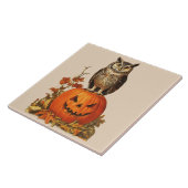 ハロウィンカボチャの夜型フクロウと紅葉 タイル (側面)